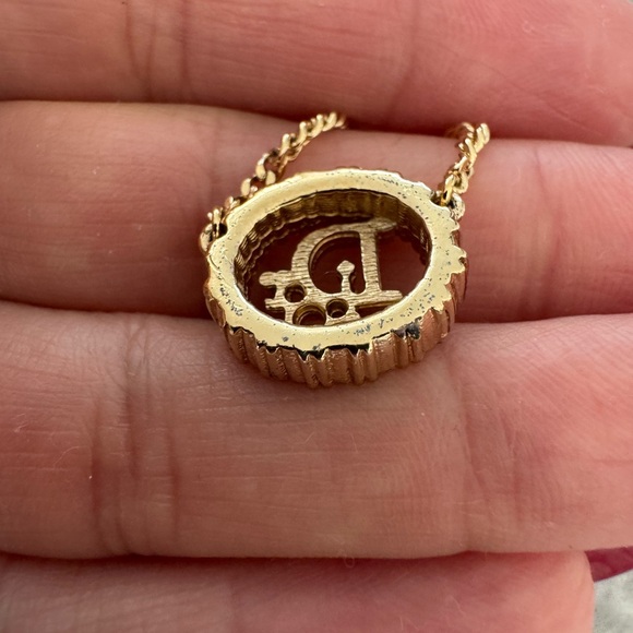 Christian Dior Gold Logo Round Rhinestone Pendant Necklace CD Charm - Picture 12 of 12